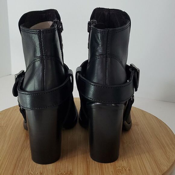 All Saints Jules Heeled Boot Black Leather Harness Stacked Block Heel Size 7 - Picture 5 of 13